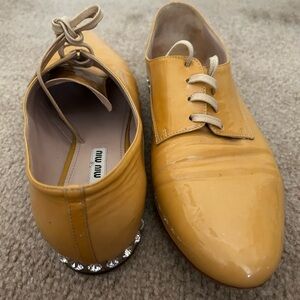 Miu Miu Beige Patent Leather Crystal Embellished Heel